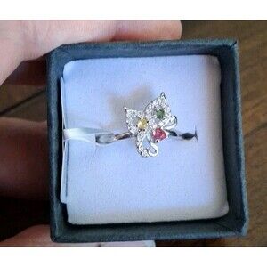 Tourmaline Floral Ring 925 Sterling Silver Natural Size 8 Adjustable NWT